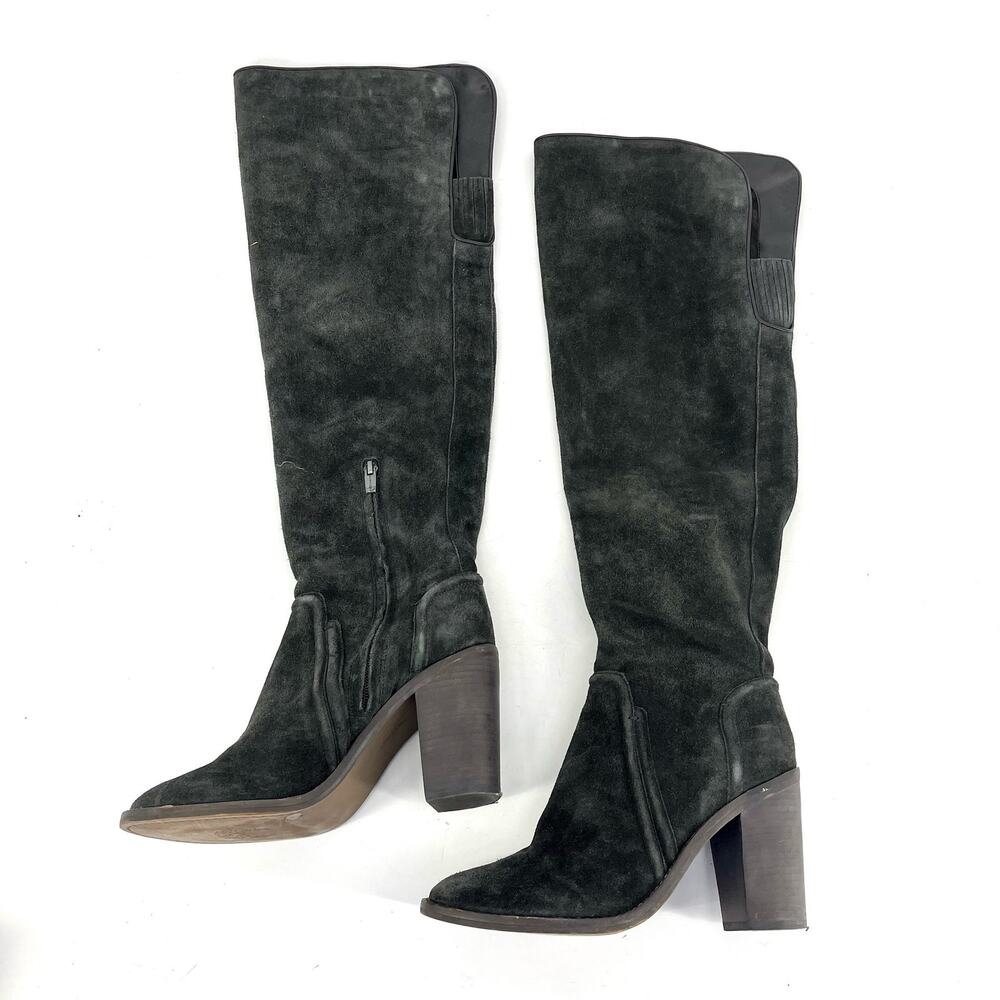 Vince Camuto Women's 9 Above Knee Gray‎ Suede Block Heel Lall boots Side Zip